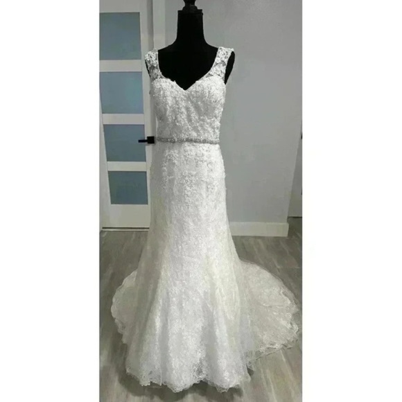 Wedding Dress Womens Size 4-6 Ivory Mermaid Lace Jewelled Clusters Elegant Roman - Picture 14 of 16
